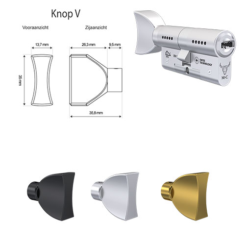 Ovale knopcilinder V-vorm M&C